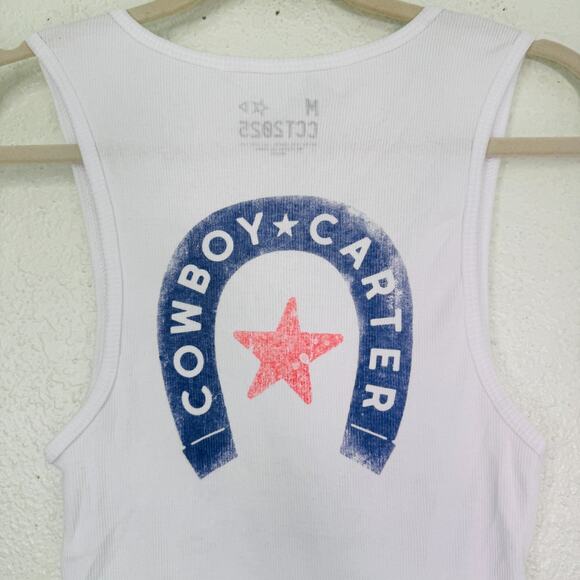 Beyonce Cowboy Carter Tank Top Medium Horseshoe White Ribbed CCT 2025 Tour Merch - Picture 7 of 10
